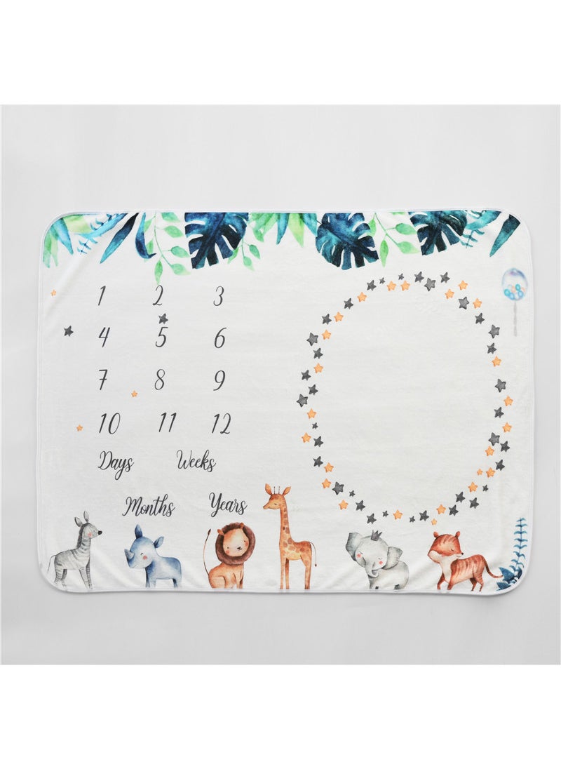 Double-Sided Flannel Baby Milestone Blanket Banana leaf animal