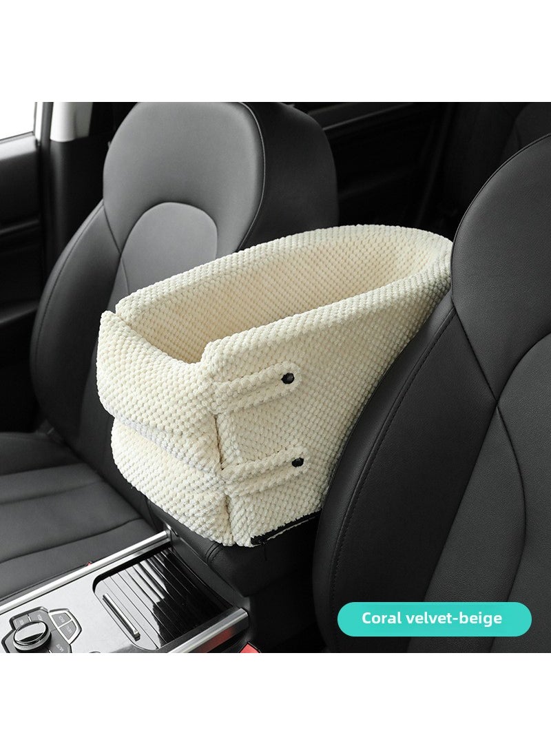 Car Center Armrest Dog Bed Pet Safety Seat Beige