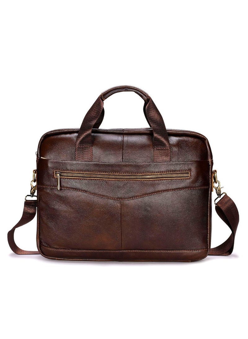 Mens Genuine Leather Briefcase Vintage Handbag Brown