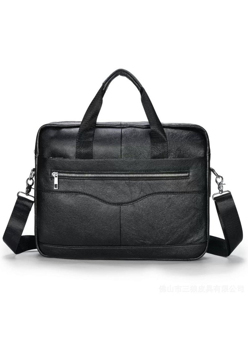 Mens Genuine Leather Briefcase Vintage Handbag Black