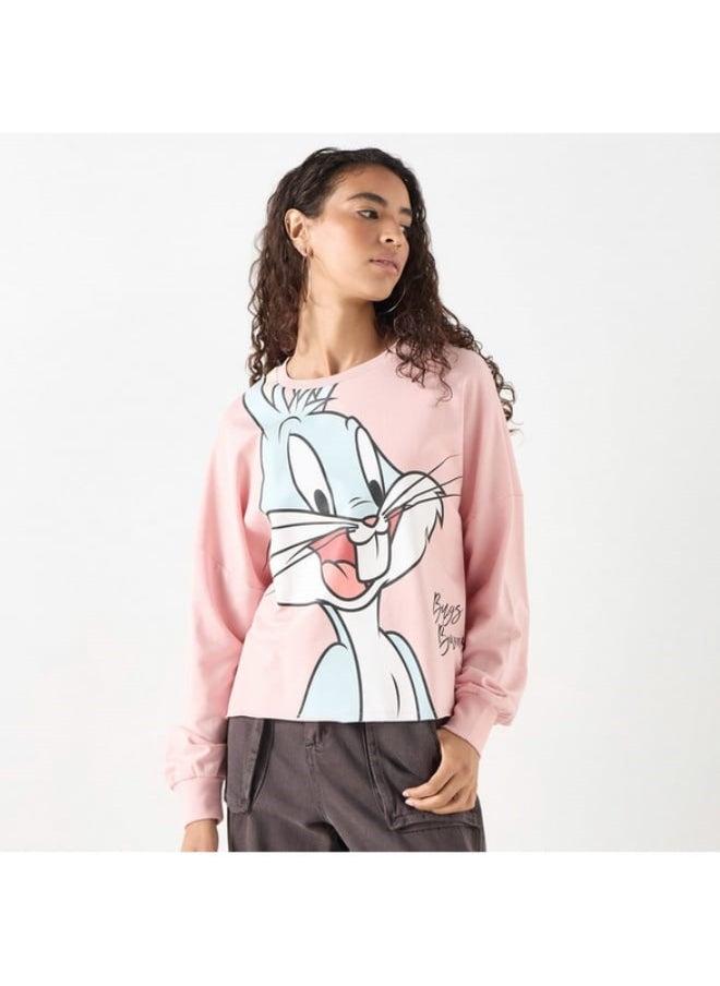 Bugs Bunny Print Sweatshirt with Crew Neck and Long Sleeves