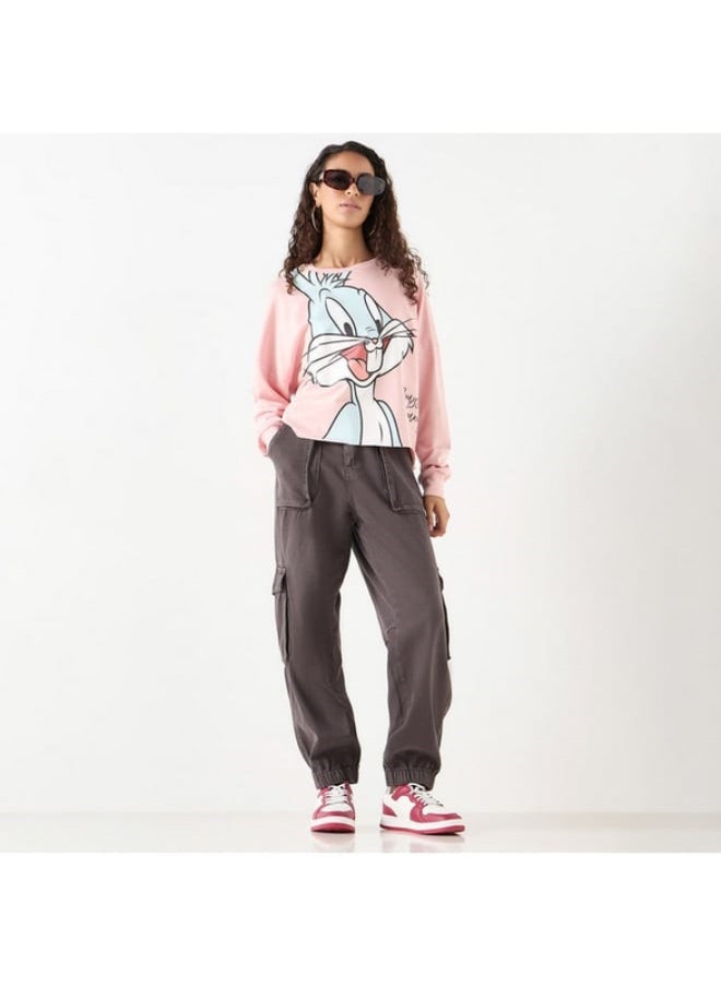 Bugs Bunny Print Sweatshirt with Crew Neck and Long Sleeves