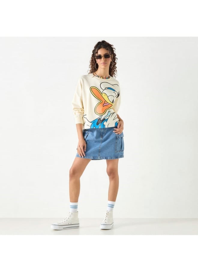 Donald Duck Print Sweatshirt with Crew Neck and Long Sleeves