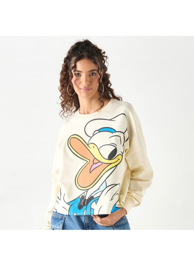 Donald Duck Print Sweatshirt with Crew Neck and Long Sleeves