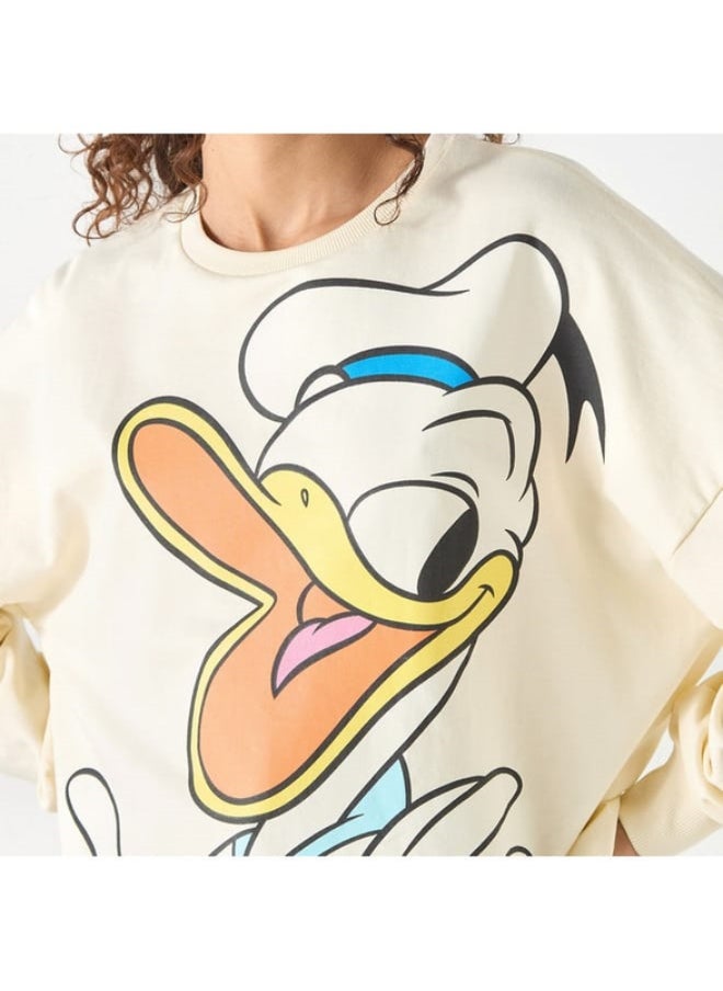 Donald Duck Print Sweatshirt with Crew Neck and Long Sleeves