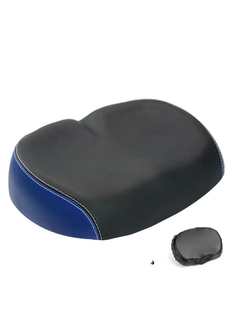 New MTB Saddle Comfort Wide Bike Seat Cushion Black blue + Rain cover