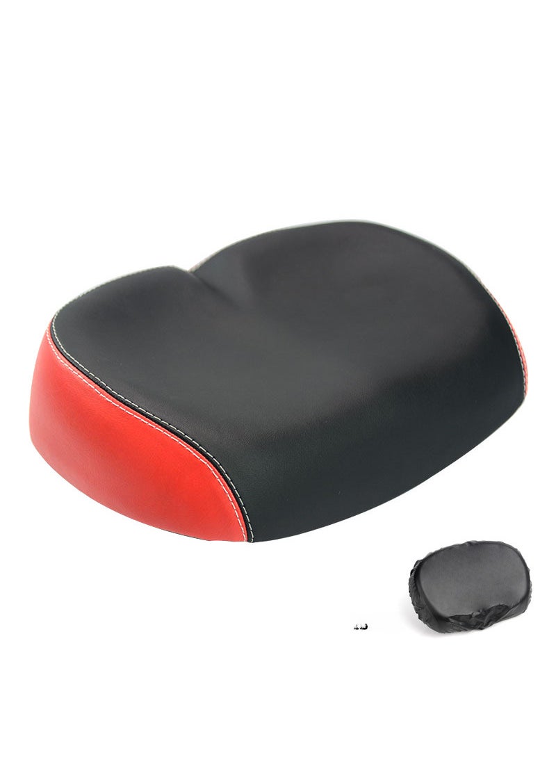 New MTB Saddle Comfort Wide Bike Seat Cushion Black Red + Rain cover