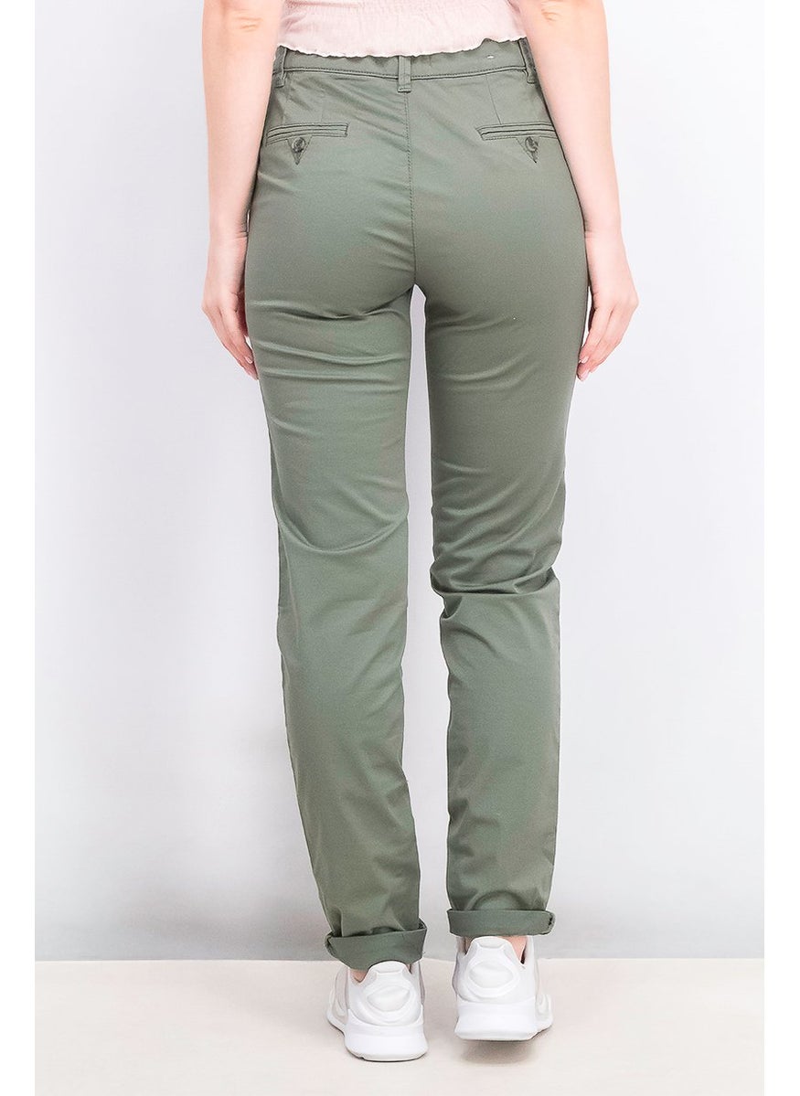 Women Regular Fit Plain Chino Pants, Green