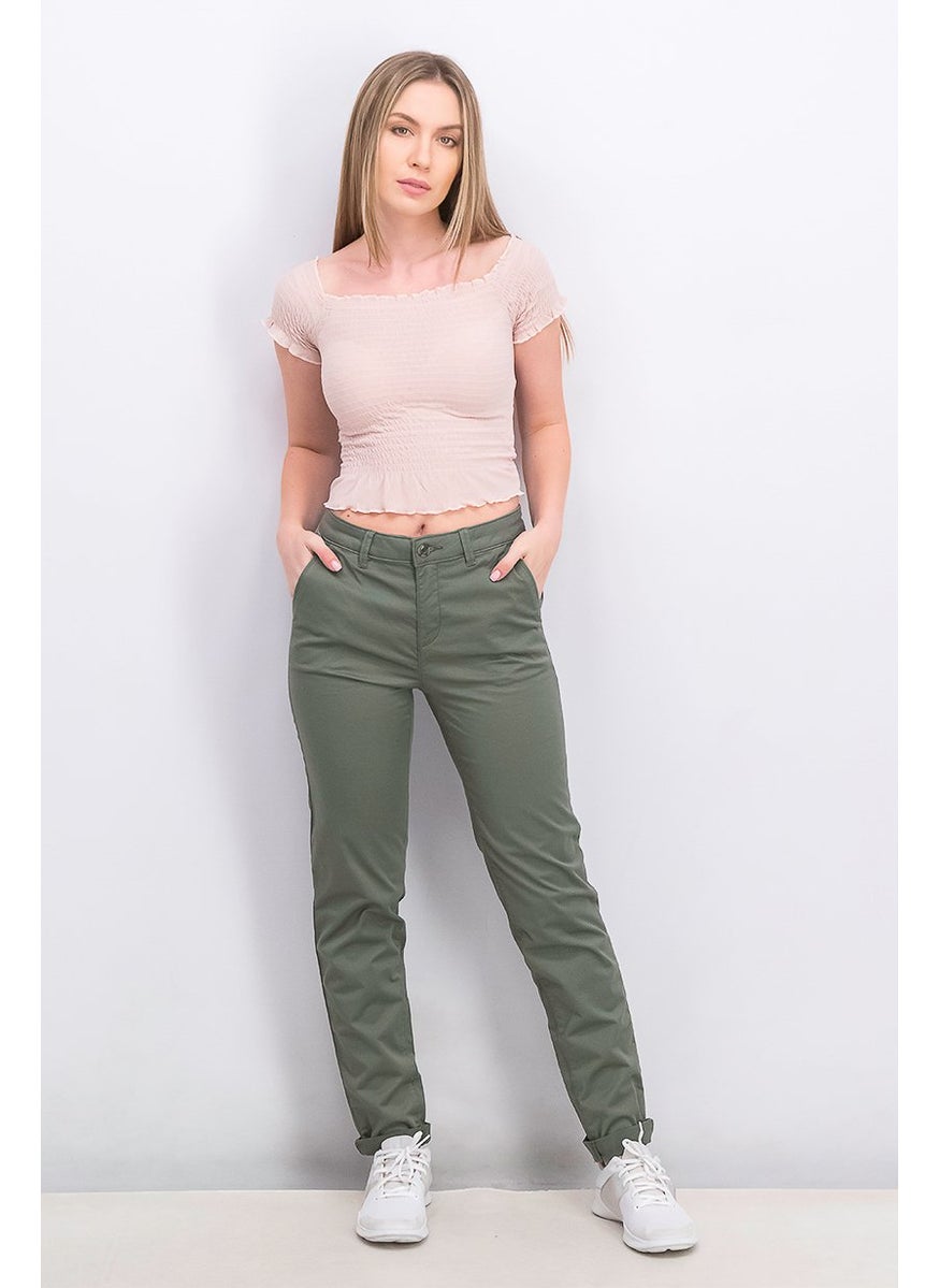 Women Regular Fit Plain Chino Pants, Green