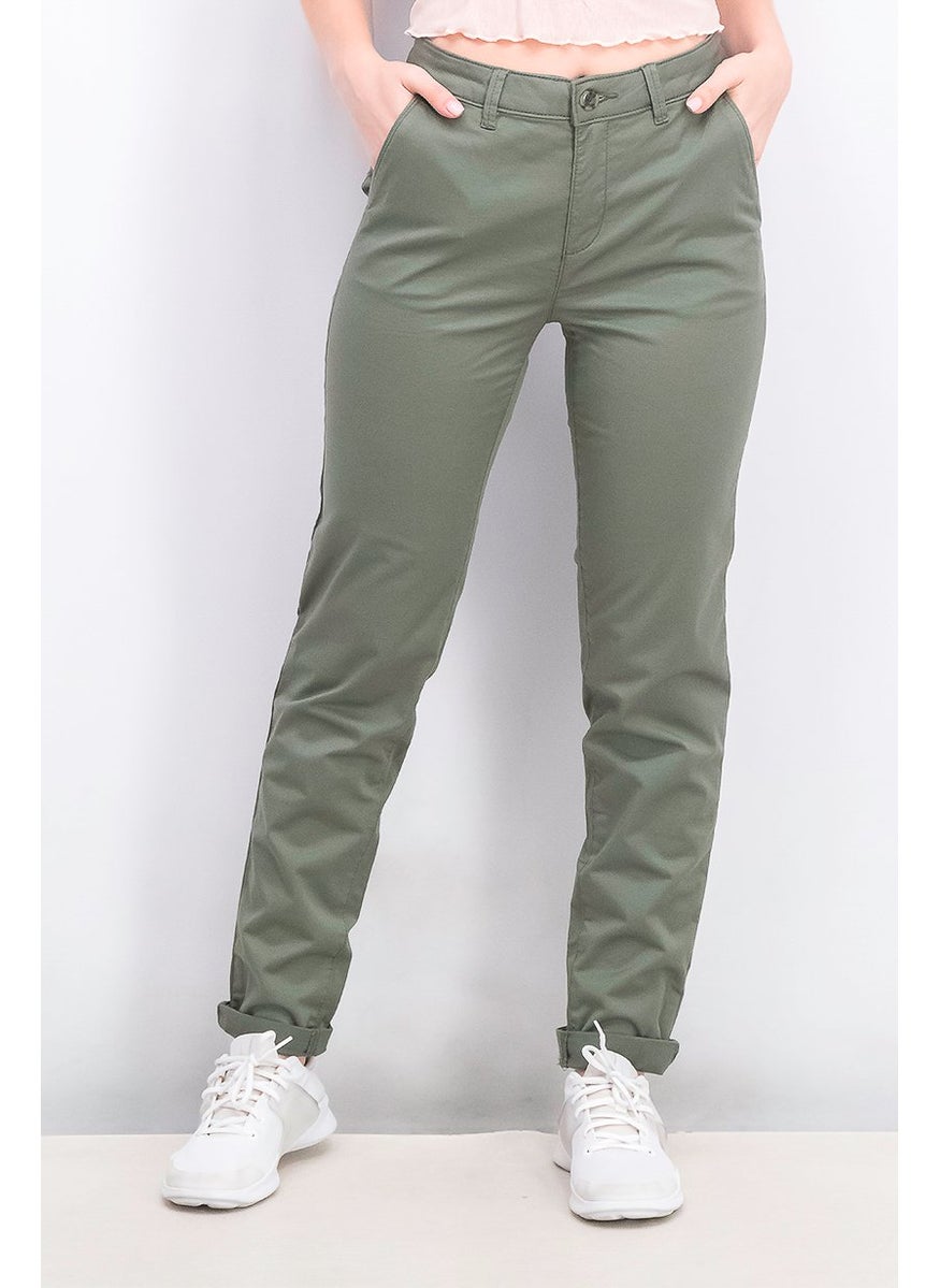 Women Regular Fit Plain Chino Pants, Green