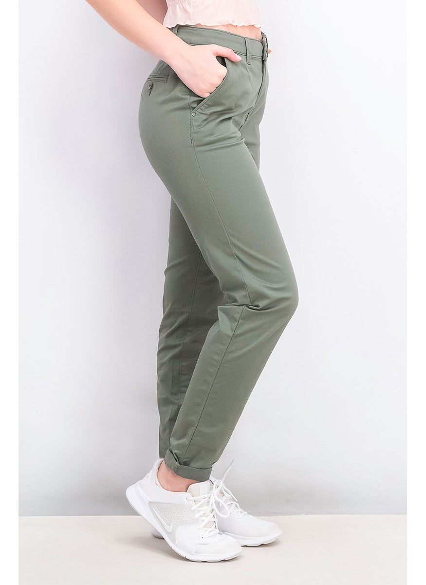 Women Regular Fit Plain Chino Pants, Green