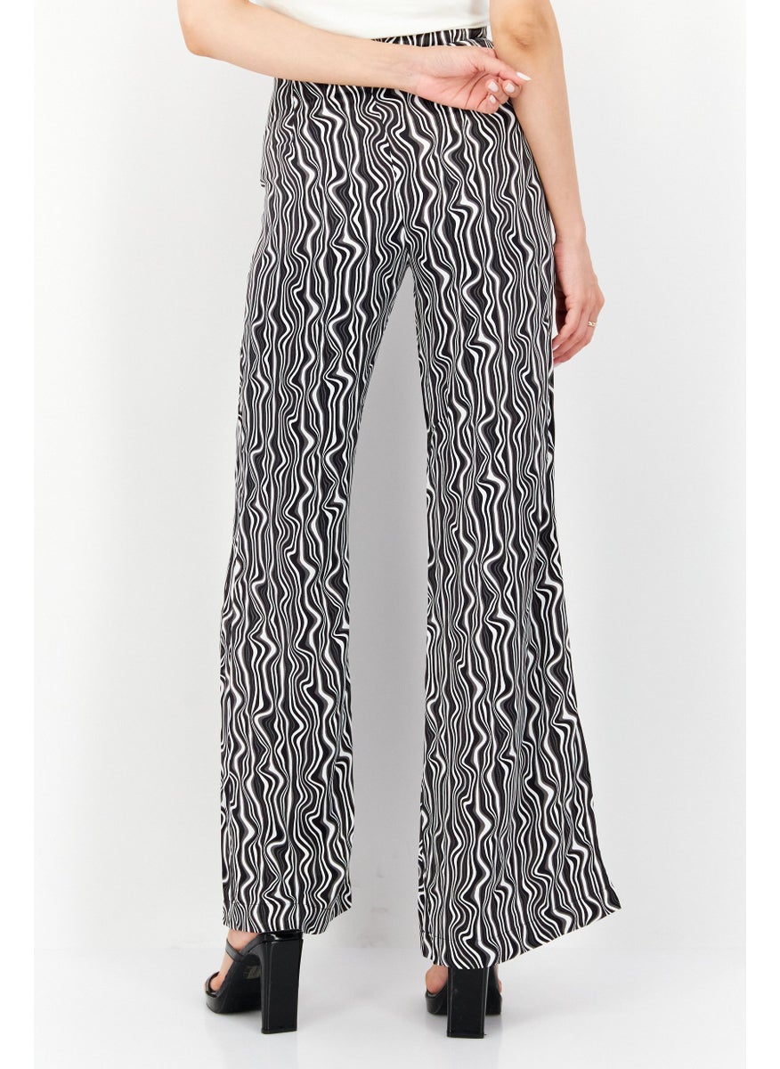 Women Allover Printed Wide Leg Pant, Black Combo