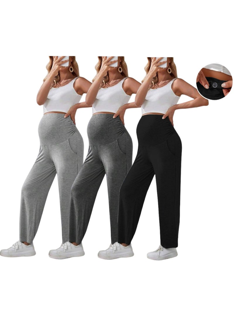 3-PACK Maternity Leggings，Workout Activewear Yoga Pregnancy Pants over the Belly Buttery Soft