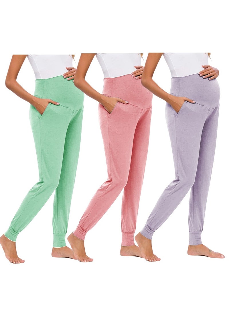 3-PACK Maternity Leggings，Workout Activewear Yoga Pregnancy Pants over the Belly Buttery Soft