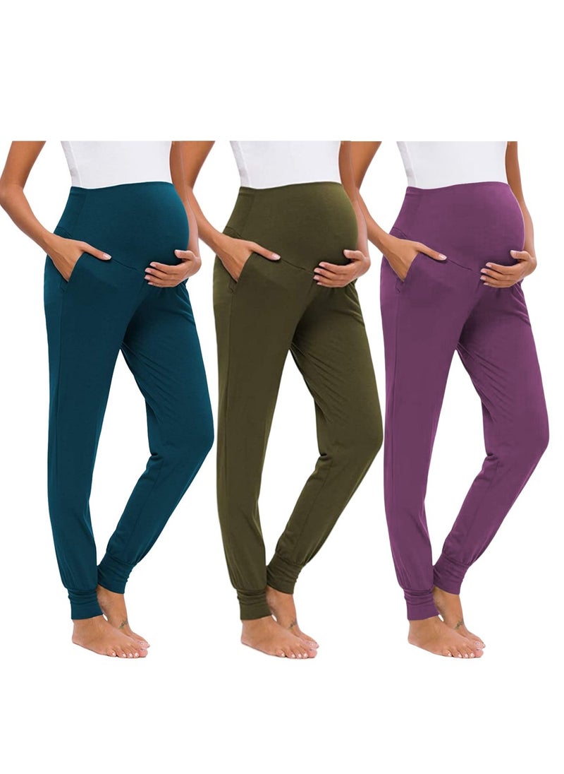 3-PACK Maternity Leggings，Workout Activewear Yoga Pregnancy Pants over the Belly Buttery Soft