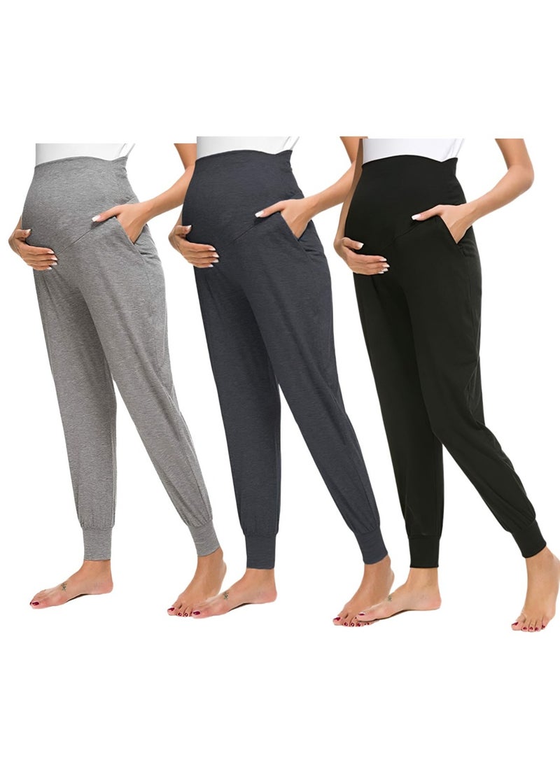 3-PACK Maternity Leggings，Workout Activewear Yoga Pregnancy Pants over the Belly Buttery Soft