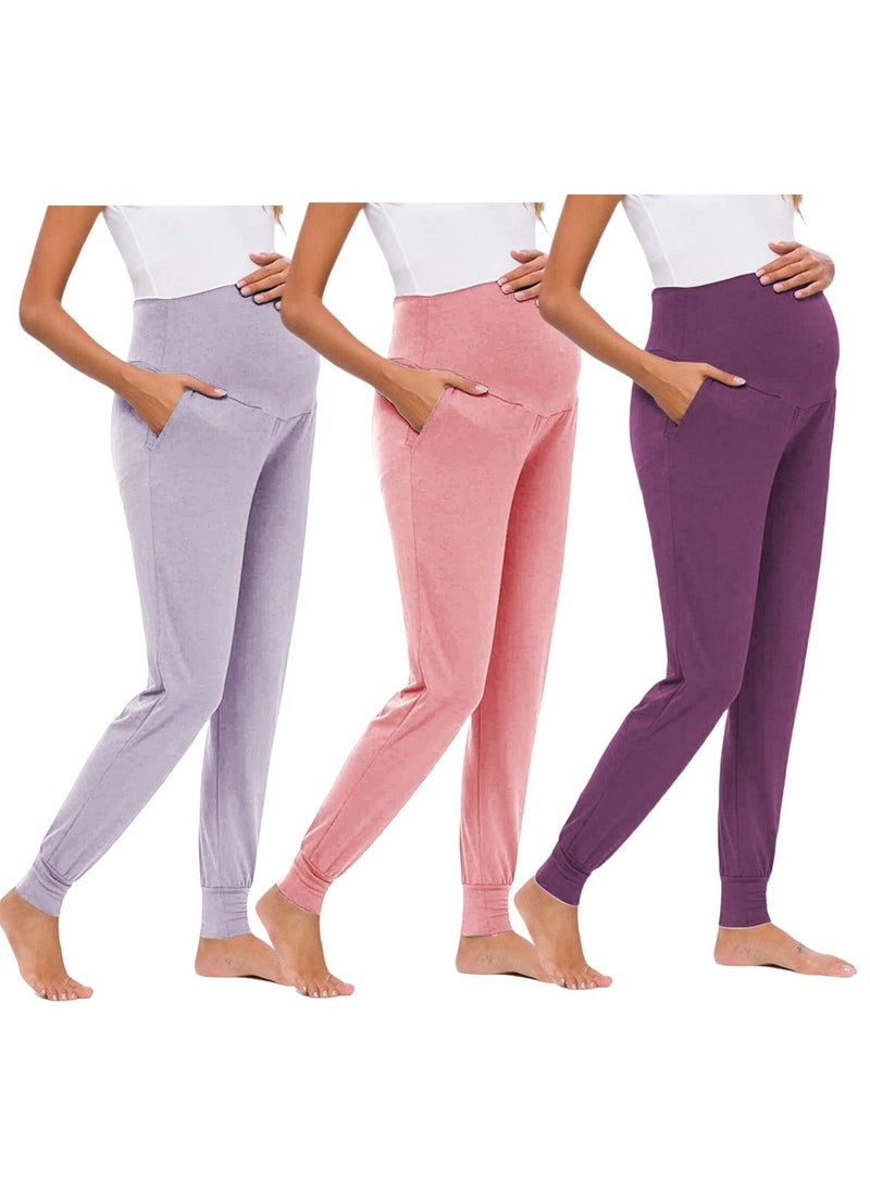 3-PACK Maternity Leggings，Workout Activewear Yoga Pregnancy Pants over the Belly Buttery Soft