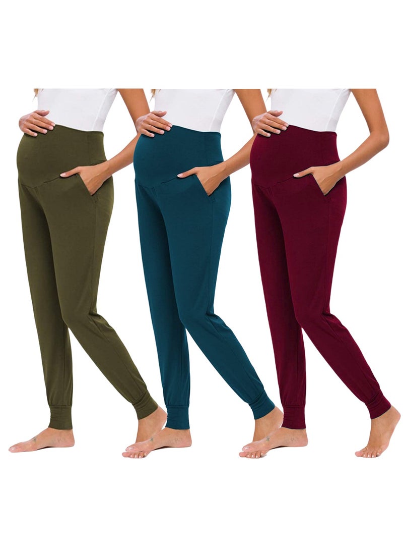 3-PACK Maternity Leggings，Workout Activewear Yoga Pregnancy Pants over the Belly Buttery Soft