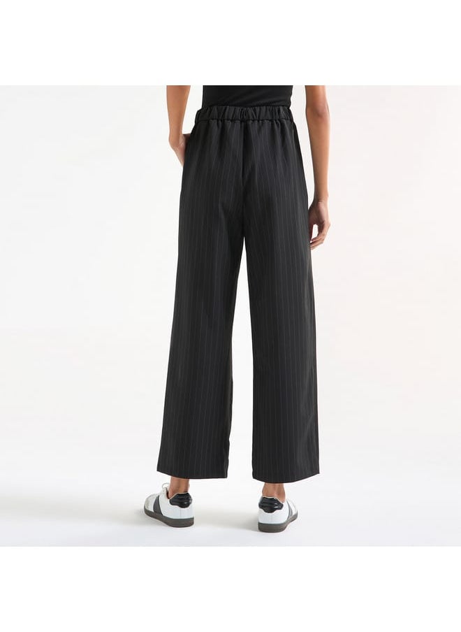 Striped Wide Leg Pants with Semi-Elasticated Waistband and Pockets