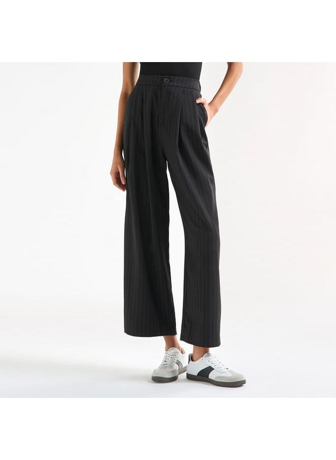 Striped Wide Leg Pants with Semi-Elasticated Waistband and Pockets