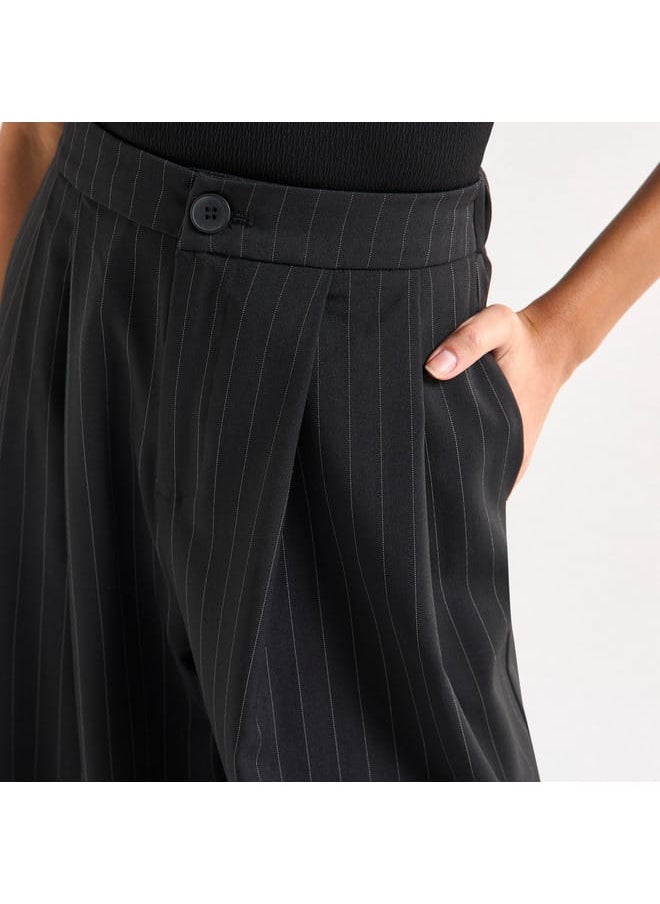 Striped Wide Leg Pants with Semi-Elasticated Waistband and Pockets