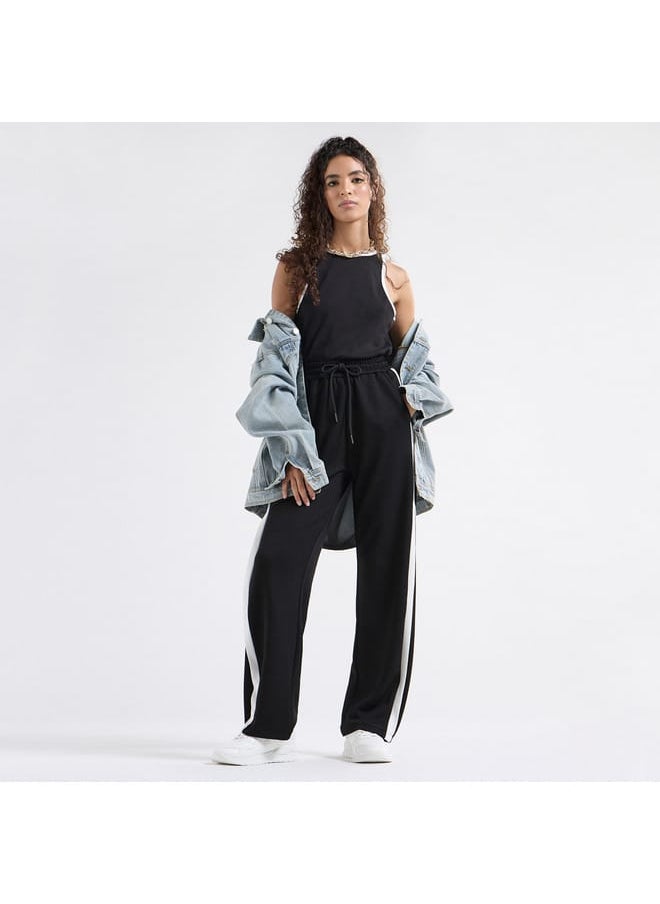 Panelled Track Pants with Drawstring Closure and Pockets