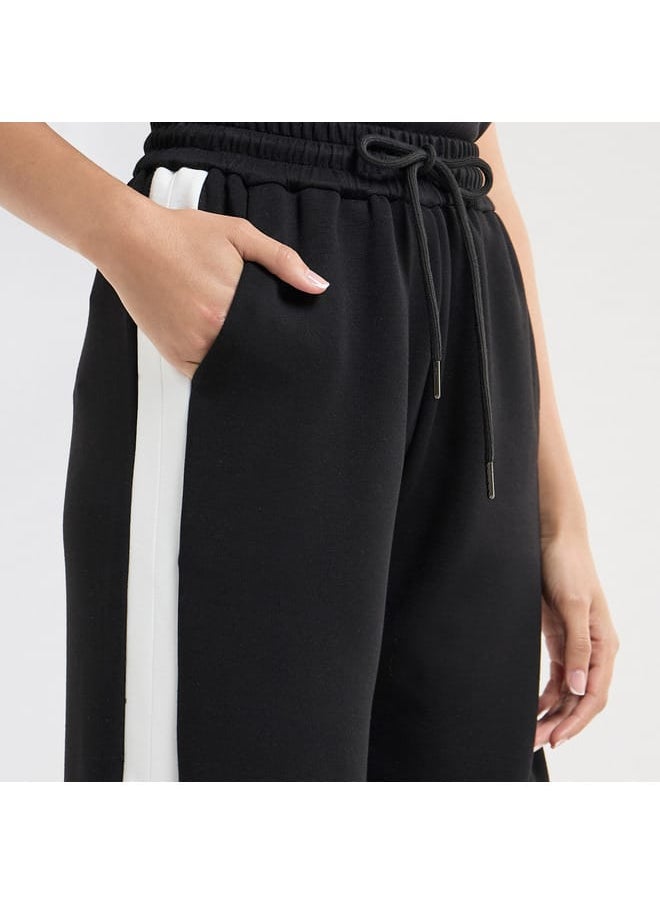 Panelled Track Pants with Drawstring Closure and Pockets