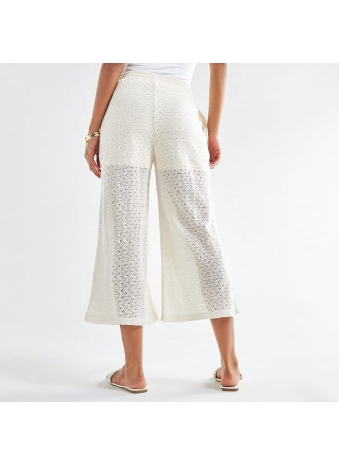 Chevron Knit Textured Wide Leg Culottes with Elasticated Waistband