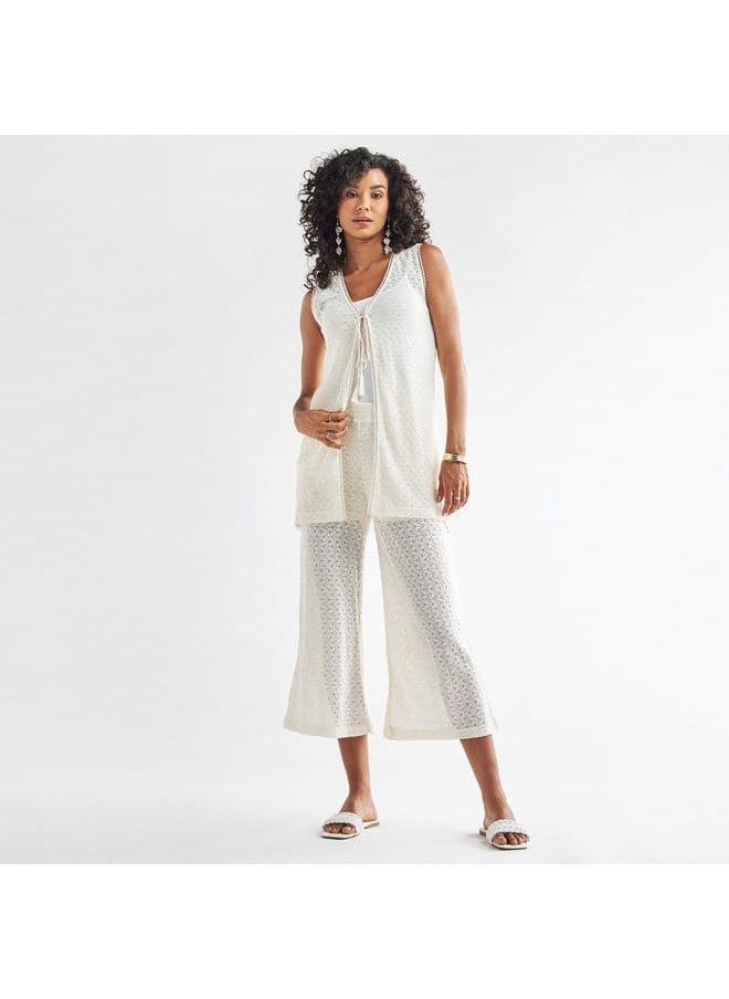 Chevron Knit Textured Wide Leg Culottes with Elasticated Waistband