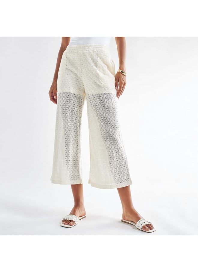 Chevron Knit Textured Wide Leg Culottes with Elasticated Waistband