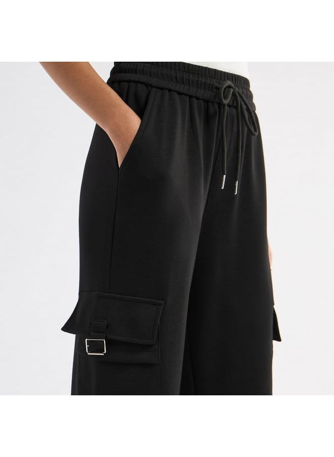 Solid Cargo Track Pants with Drawstring Closure