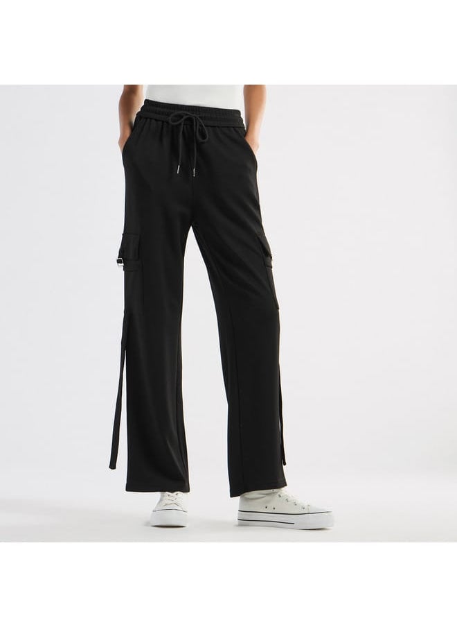 Solid Cargo Track Pants with Drawstring Closure