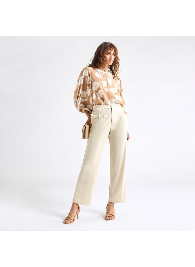 Textured Wide Leg Pants with Pockets