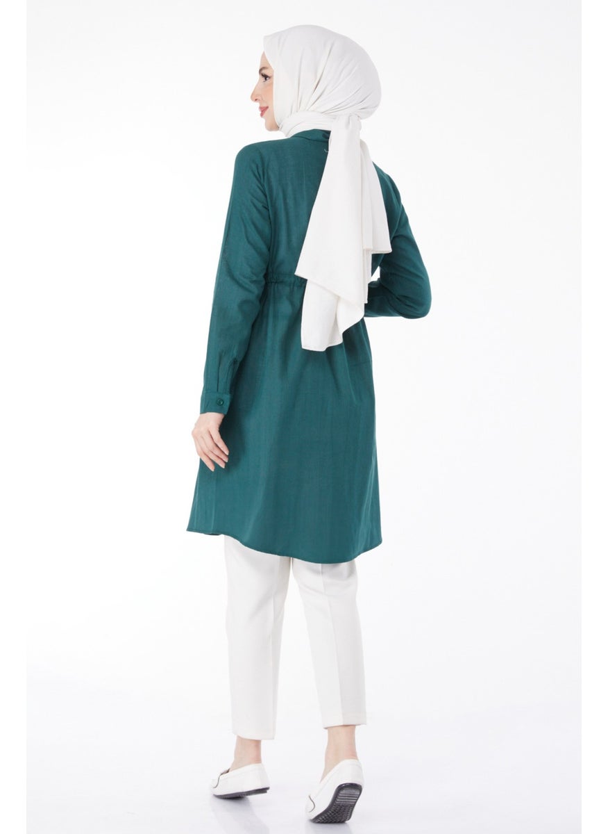 Plain Mid Women's Green Waist Tunic with Tunnel Detail - 13157