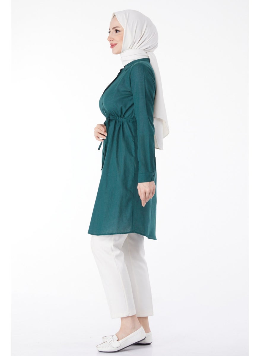 Plain Mid Women's Green Waist Tunic with Tunnel Detail - 13157