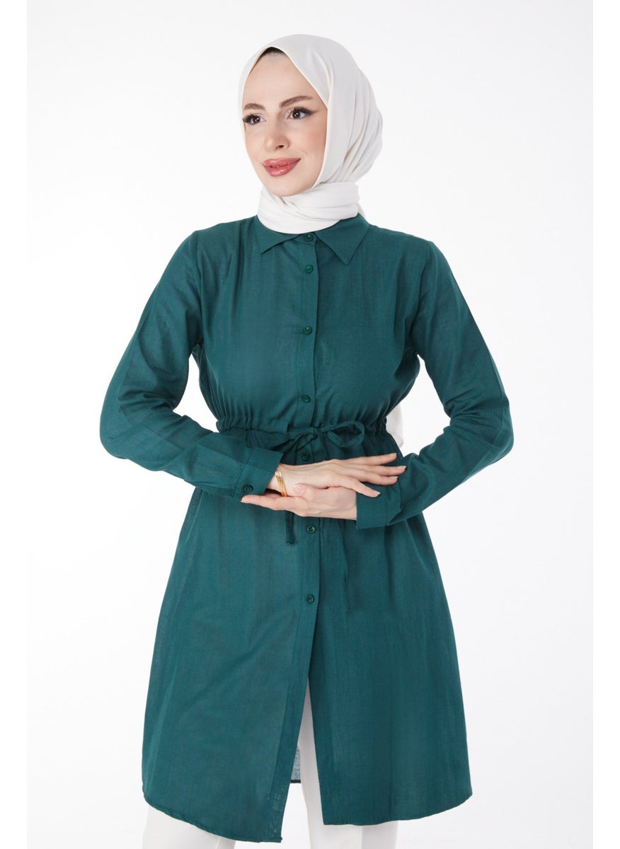 Plain Mid Women's Green Waist Tunic with Tunnel Detail - 13157