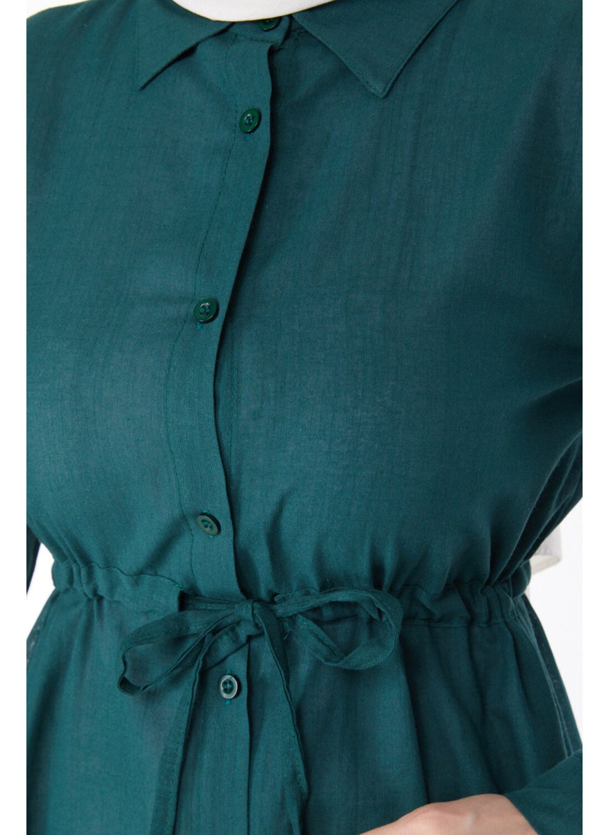 Plain Mid Women's Green Waist Tunic with Tunnel Detail - 13157