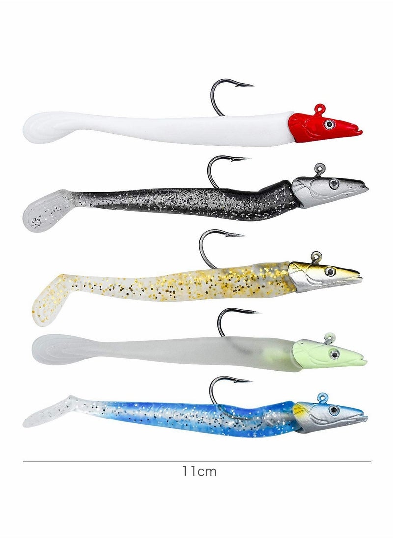 5 Pcs Soft Fishing Lures Jig Head Kit 11 CM 9 g Drop Shot Lure Single Hook Eyes Imitation Bait Fish with T Tail for pike fishing, High Fishing Power - Fishing Accessories