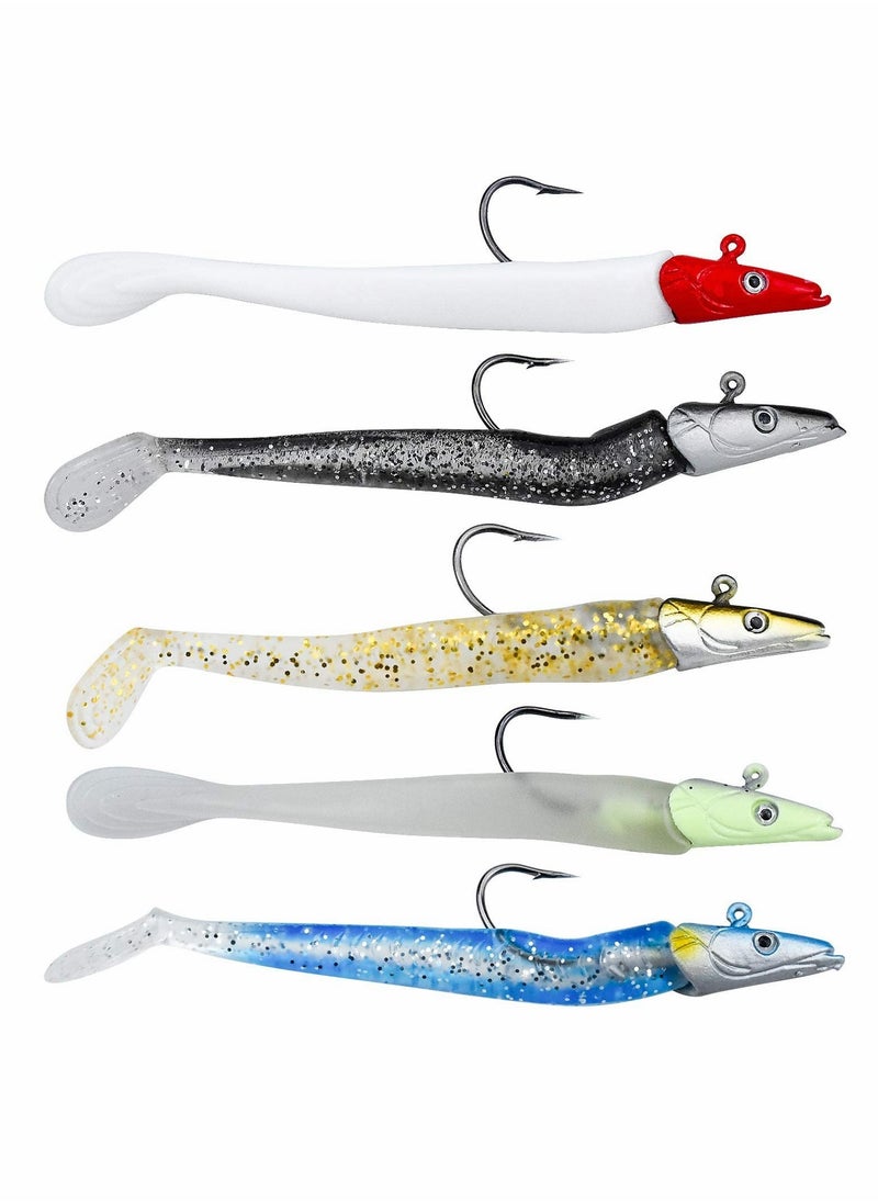 5 Pcs Soft Fishing Lures Jig Head Kit 11 CM 9 g Drop Shot Lure Single Hook Eyes Imitation Bait Fish with T Tail for pike fishing, High Fishing Power - Fishing Accessories