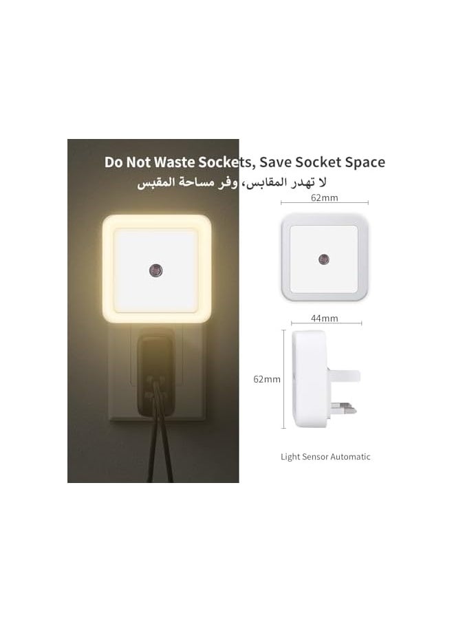 2 Pack Night Light, ضوء الليل Warm LED Night lights Plug into Wall，with Smart Dusk to Dawn Sensor，for Kids Bedroom, Hallway,Bathroom, Hallway,Kitchen,Stairs