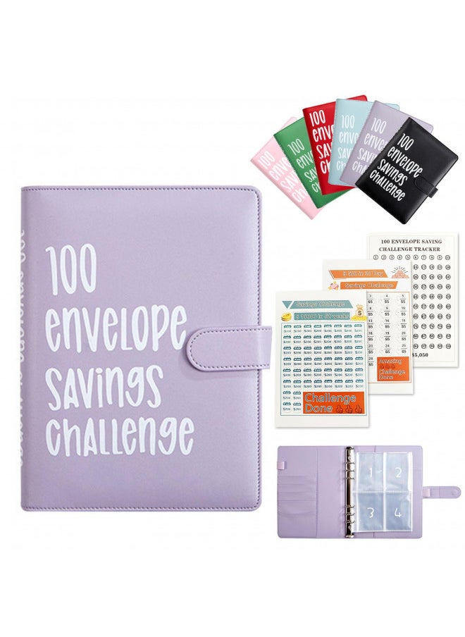 100 Envelopes Challenge Binder A5 Money Saving Binder,Easy and Fun Way to Save $5,050,Money Savings Budget Planner Book with Cash Envelopes for Budgeting Planner (Purple)