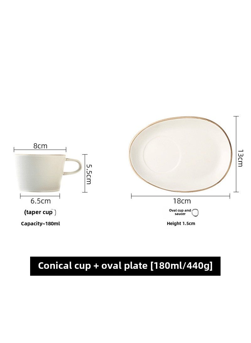 Japanese Stoneware Coffee Cup Set Low Cup with oval dish