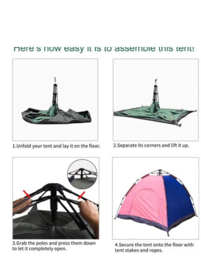 3 Person Camping Tent Automatic Instant Pop-Up Tent Lightweight Portable Tent Outdoor Camping Waterproof Camping Tent and 1 Doors with Carry Bag