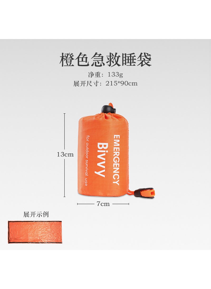 Orange PE Aluminum Emergency Sleeping Bag with Carry Pouch Orange (whistle bag)(28um thickness)