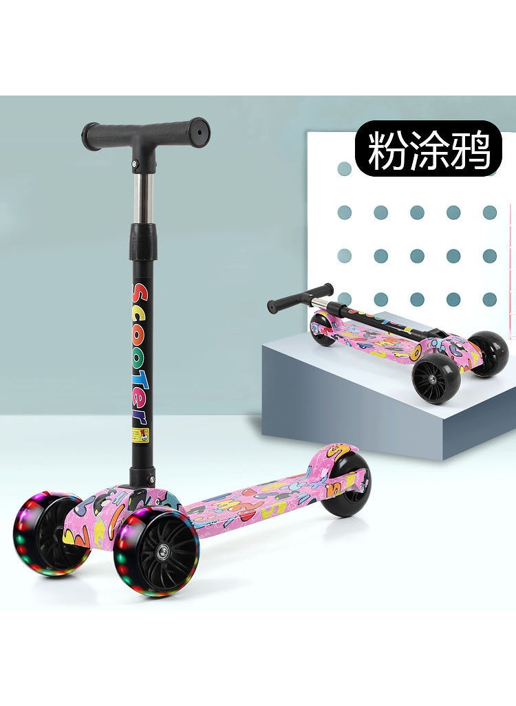 Kids 3-Wheel Scooter Graffiti Flash Foldable Powder graffiti