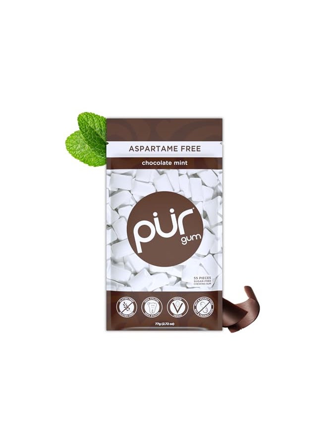 PUR Gum | Aspartame Free Chewing Gum | 100% Xylitol | Sugar Free, Vegan, Gluten Free & Keto Friendly | Natural Chocolate Mint Flavored Gum, 55 Pieces (Pack of 1)