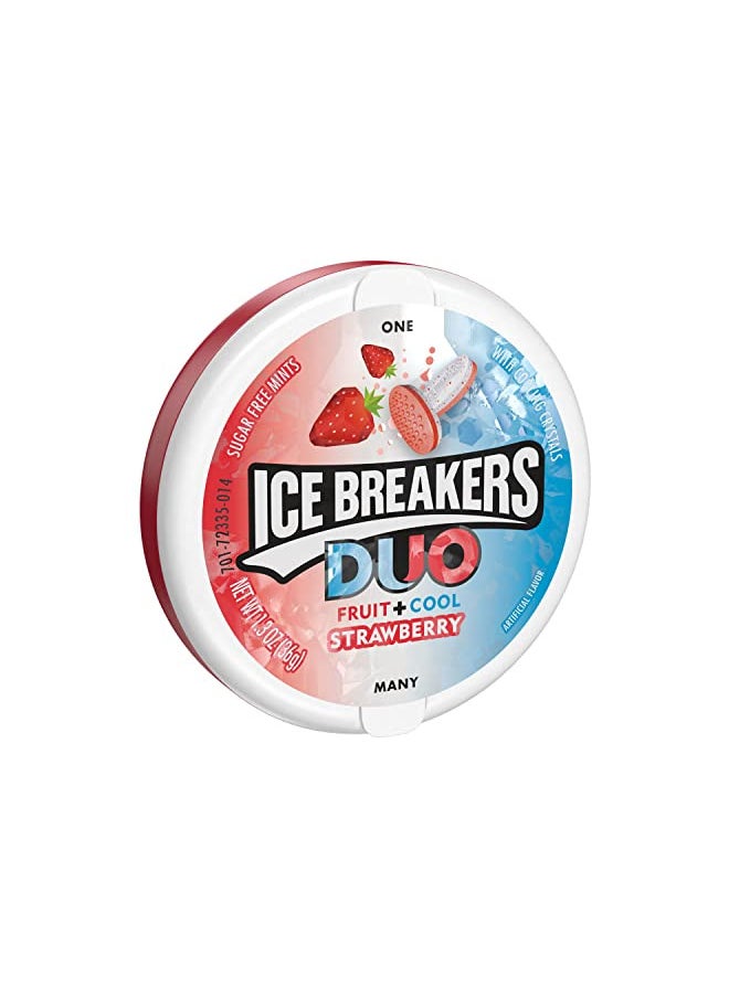 ICE BREAKERS DUO Strawberry Flavored Sugar Free Breath Mints, Mint Candy, 1.3 oz Tin