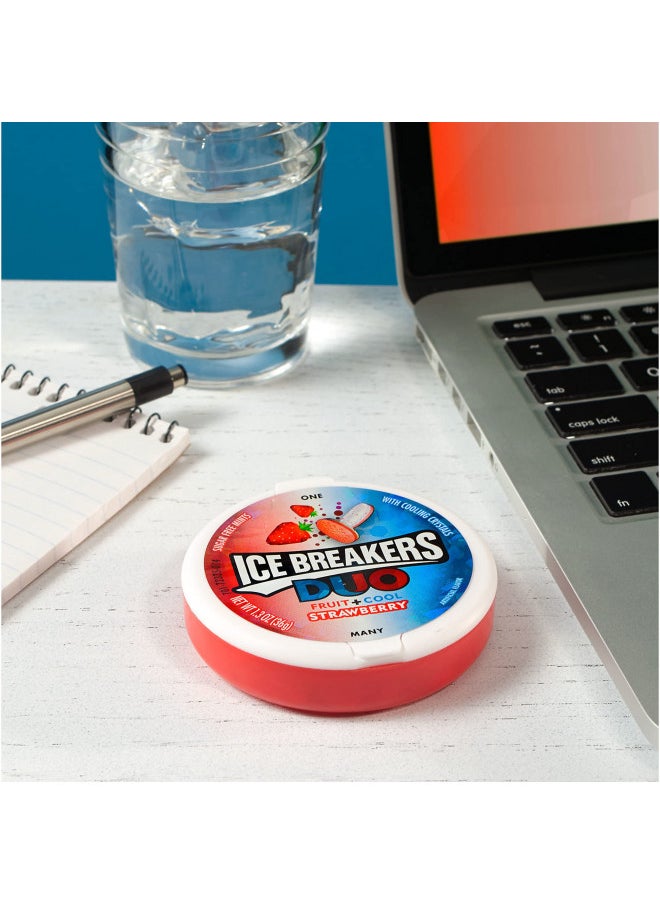 ICE BREAKERS DUO Strawberry Flavored Sugar Free Breath Mints, Mint Candy, 1.3 oz Tin