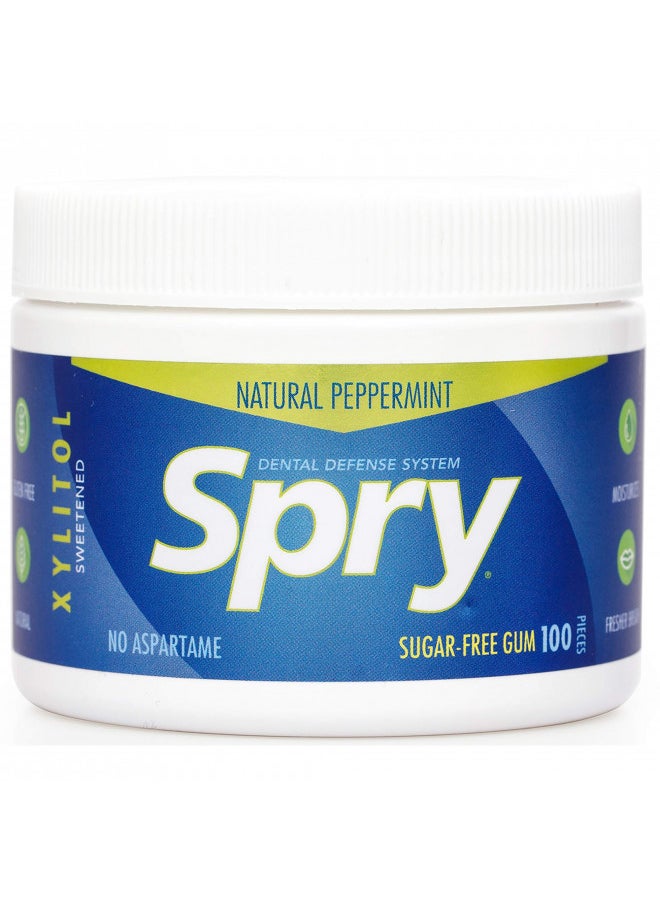 Spry Fresh Natural Xylitol Chewing Gum Dental Defense System Aspartame-Free Sugar Free Gum (Peppermint, 100 Count - Pack of 1)