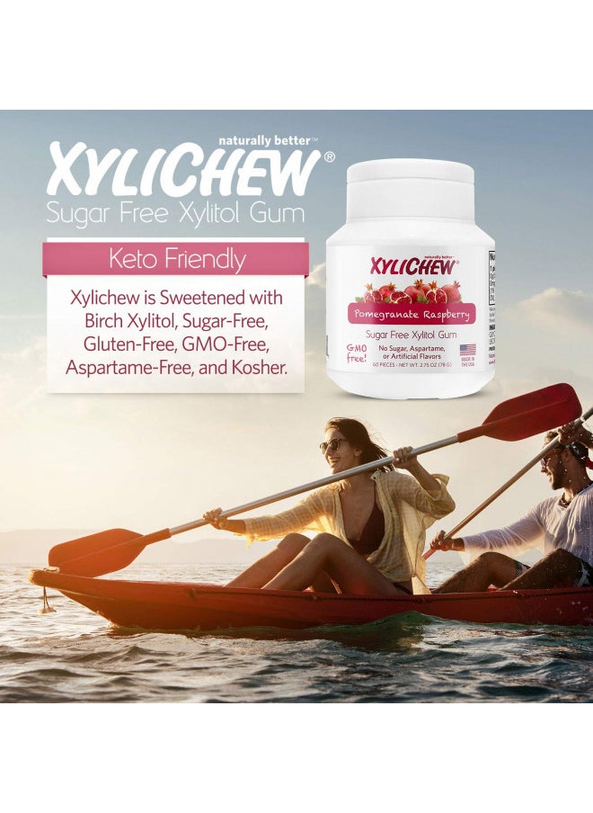 Xylichew 100% Xylitol Chewing Gum - Non GMO, Non Aspartame, Gluten Free, and Sugar Free Gum - Natural Oral Care, Relieves Bad Breath and Dry Mouth - Pomegranate Raspberry, 60 Count